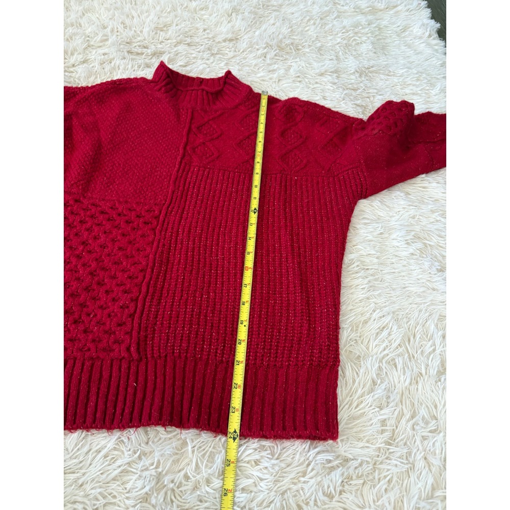 American Eagle Red Knit Patchwork Sweater Mock Ne… - image 6